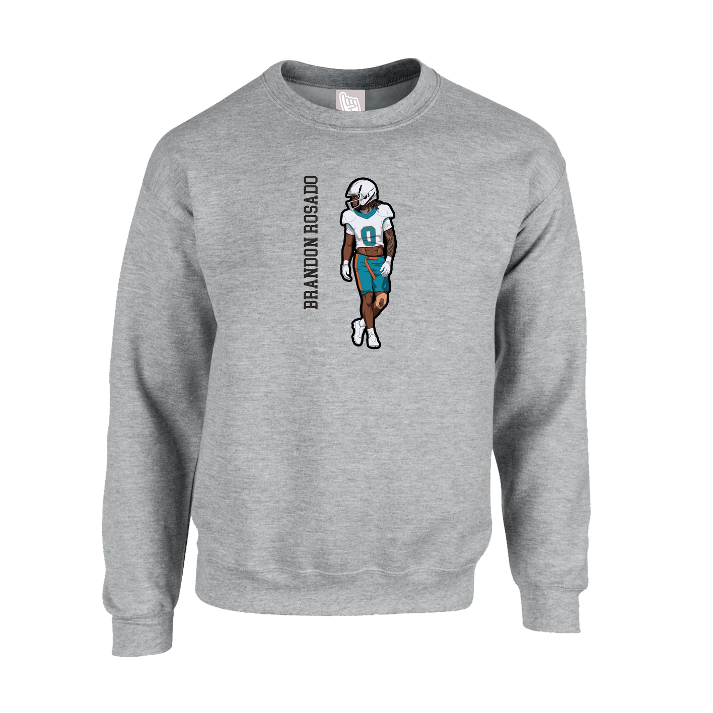 Fleece Crew — Name Vertical in Grey