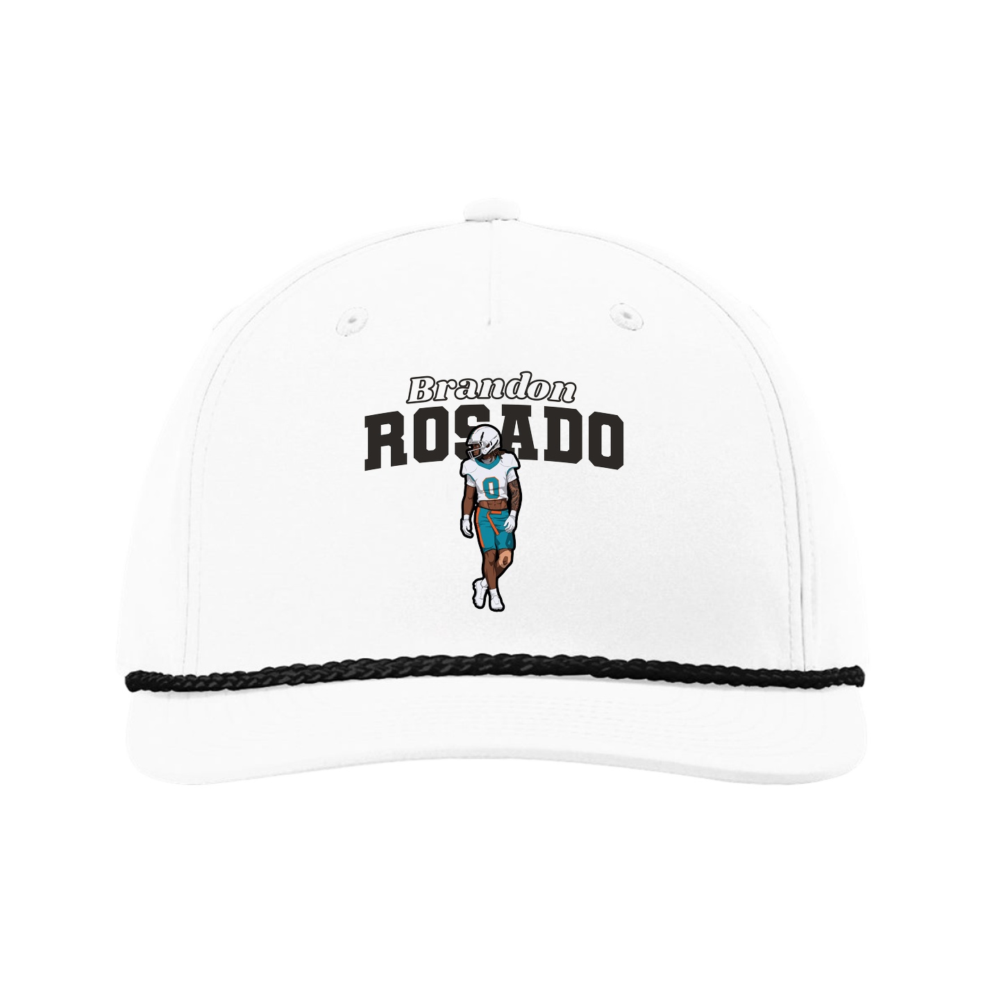 Five-Panel Classic Rope Cap — Name Arch in White