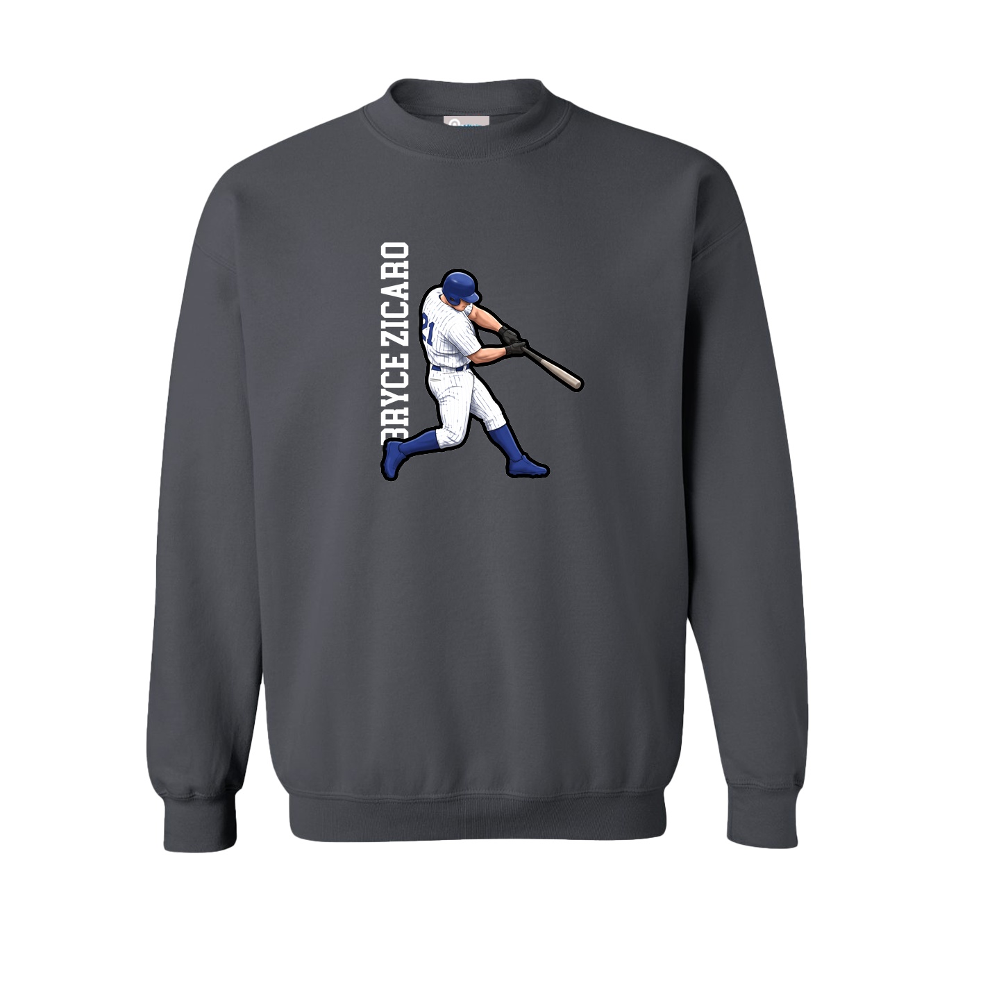 Fleece Crew — Name Vertical in Grey