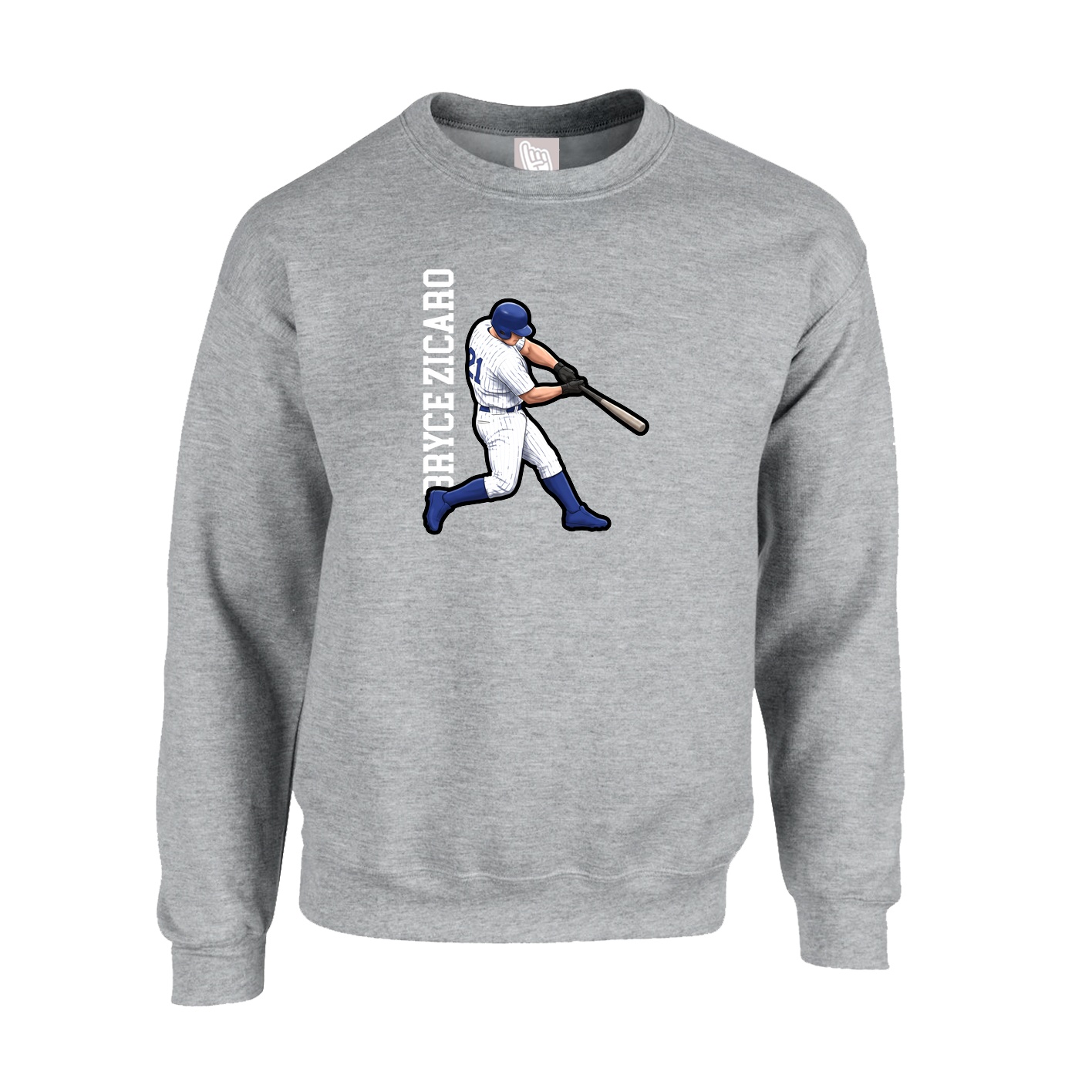 Fleece Crew — Name Vertical in Grey