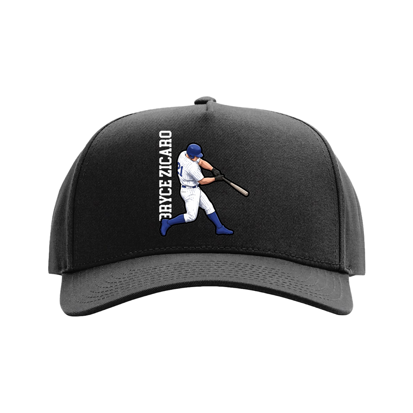 Full Fabric Five-Panel Champ Cap — Name Vertical in Black