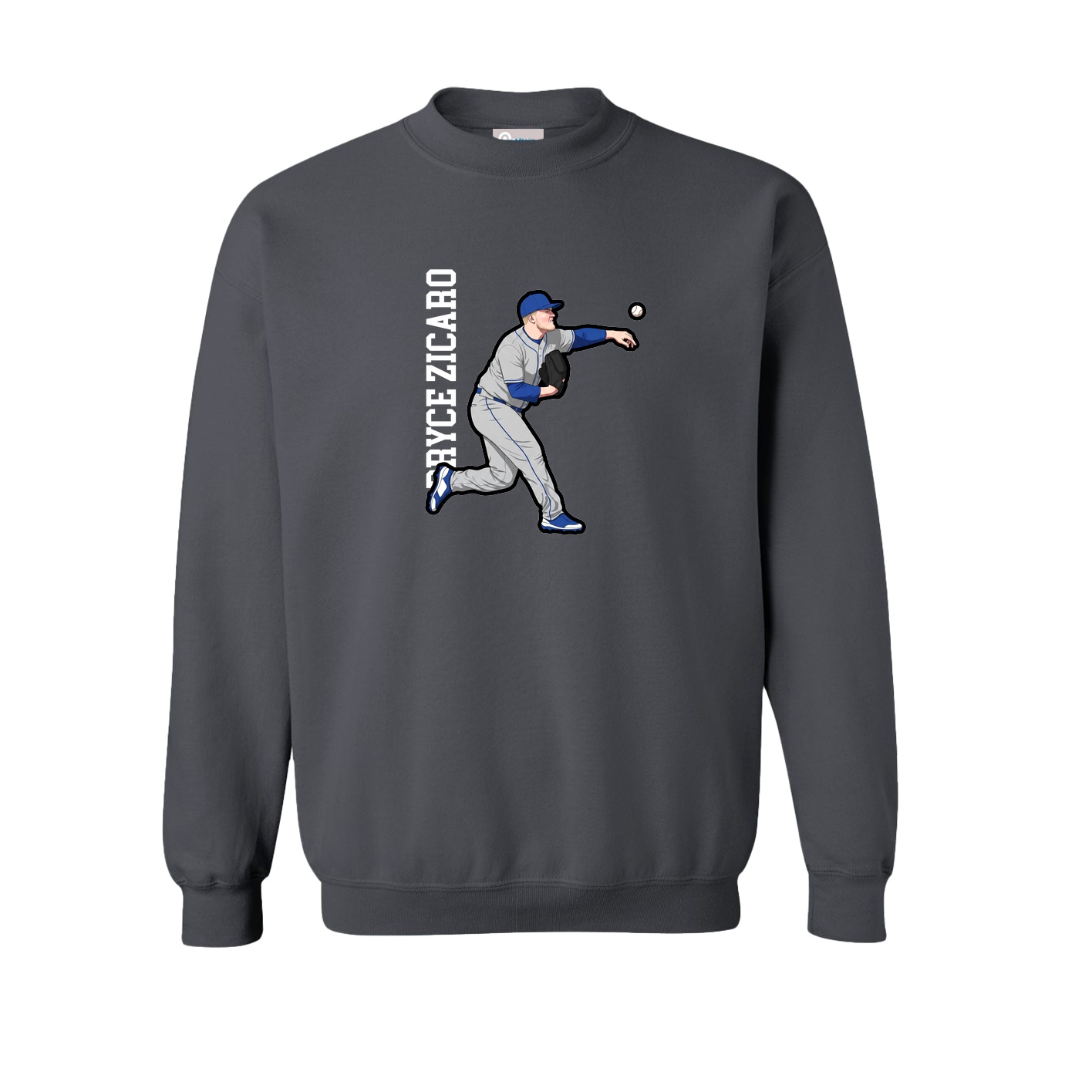 Fleece Crew — Name Vertical in Grey