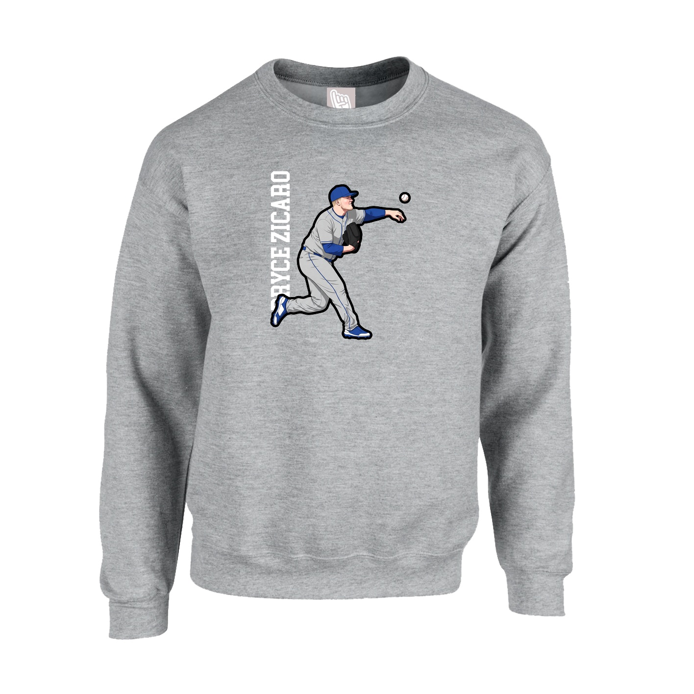 Fleece Crew — Name Vertical in Grey