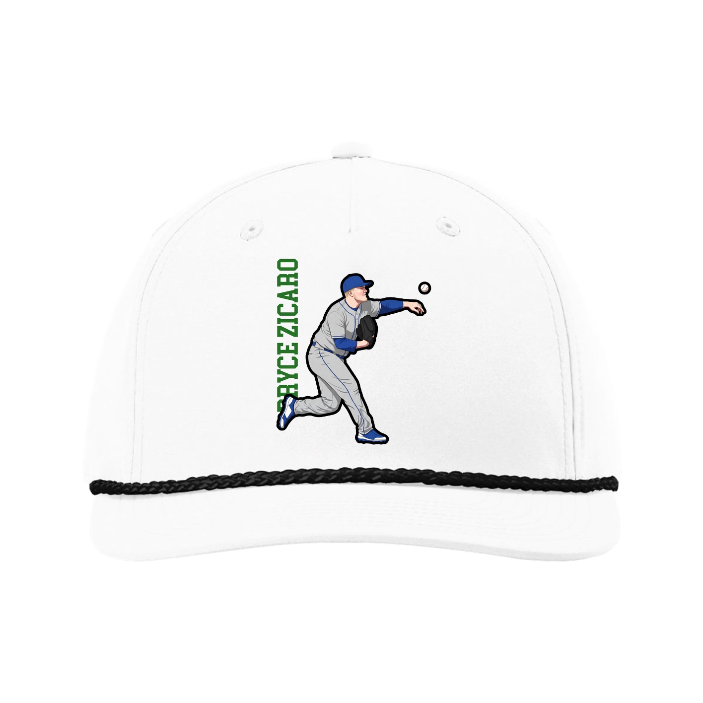 Five-Panel Classic Rope Cap — Name Vertical in White