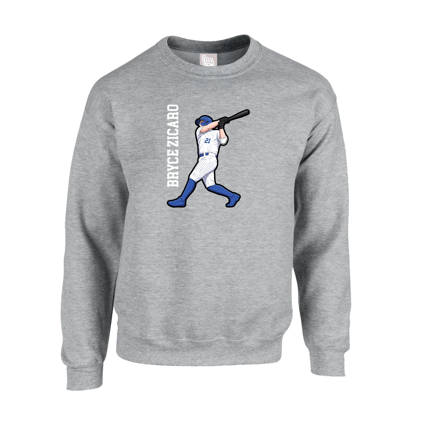 Fleece Crew — Name Vertical in Grey