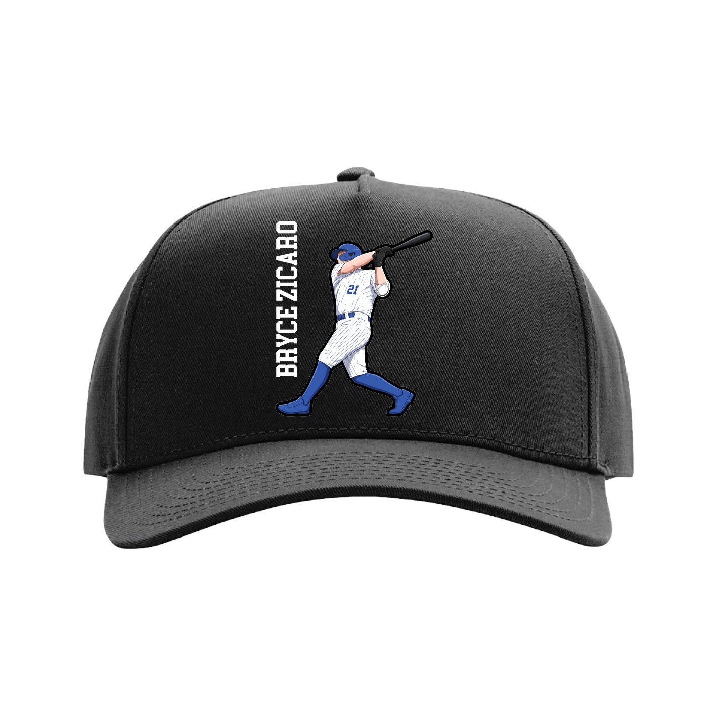 Full Fabric Five-Panel Champ Cap — Name Vertical in Black