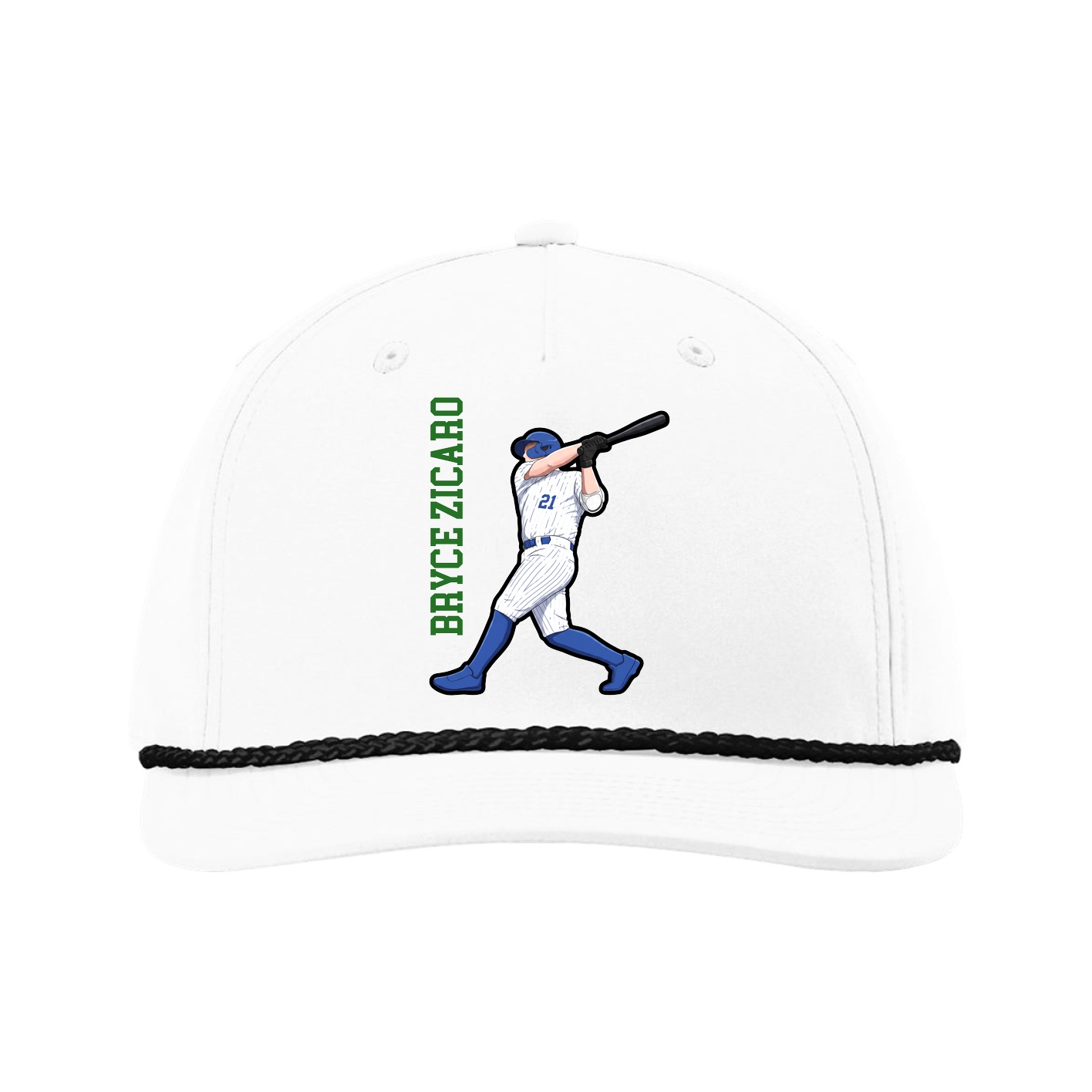 Five-Panel Classic Rope Cap — Name Vertical in White