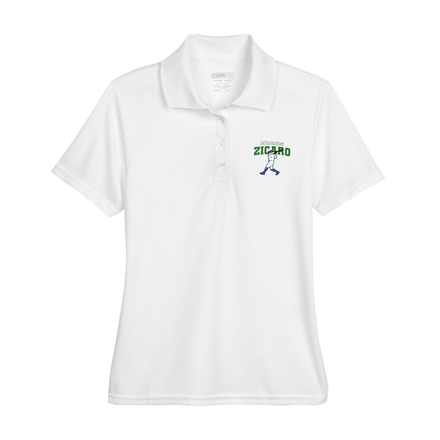 Womens Performance Polo — Mothers Day Block in White
