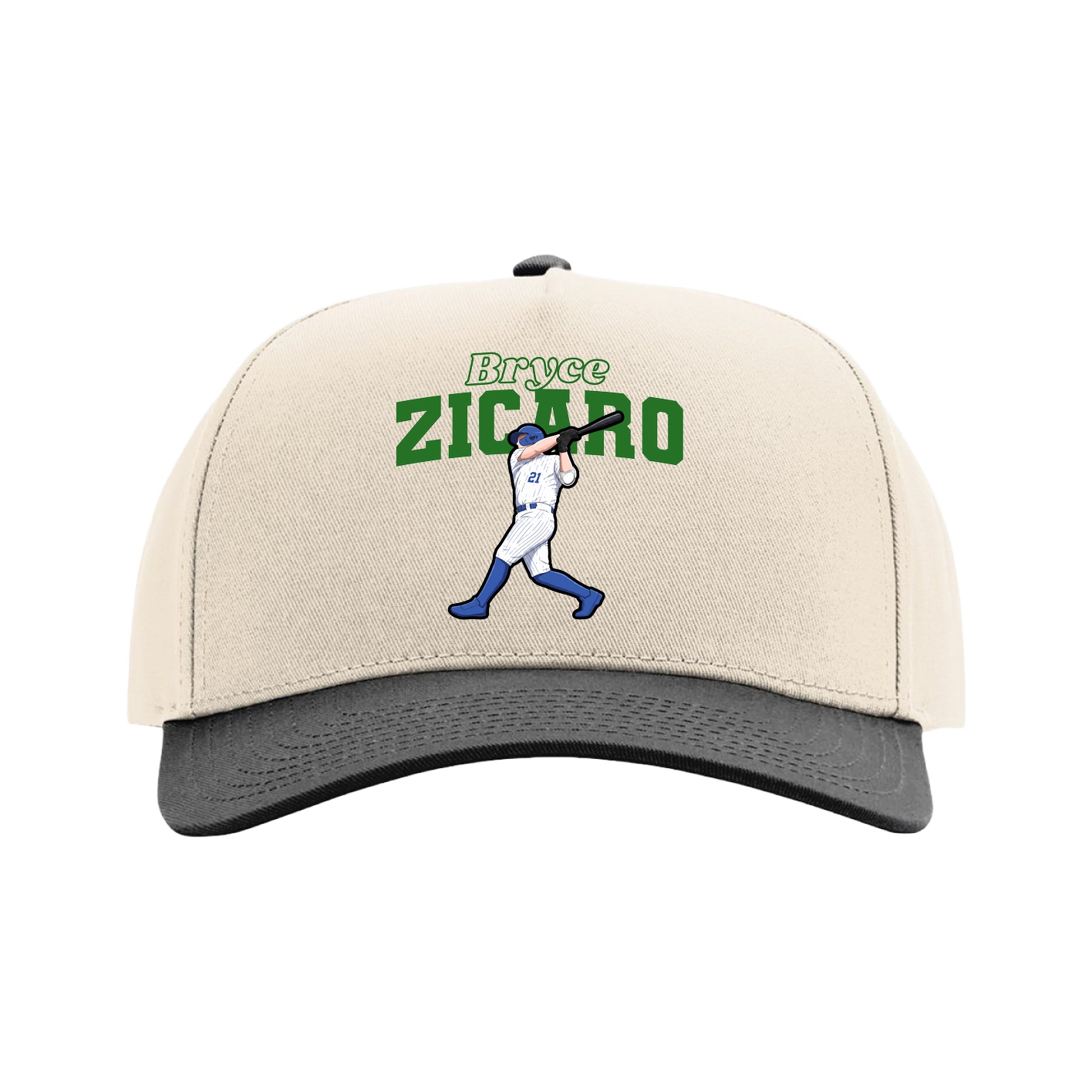 Full Fabric Five-Panel Champ Cap — Name Arch in Cream/Black