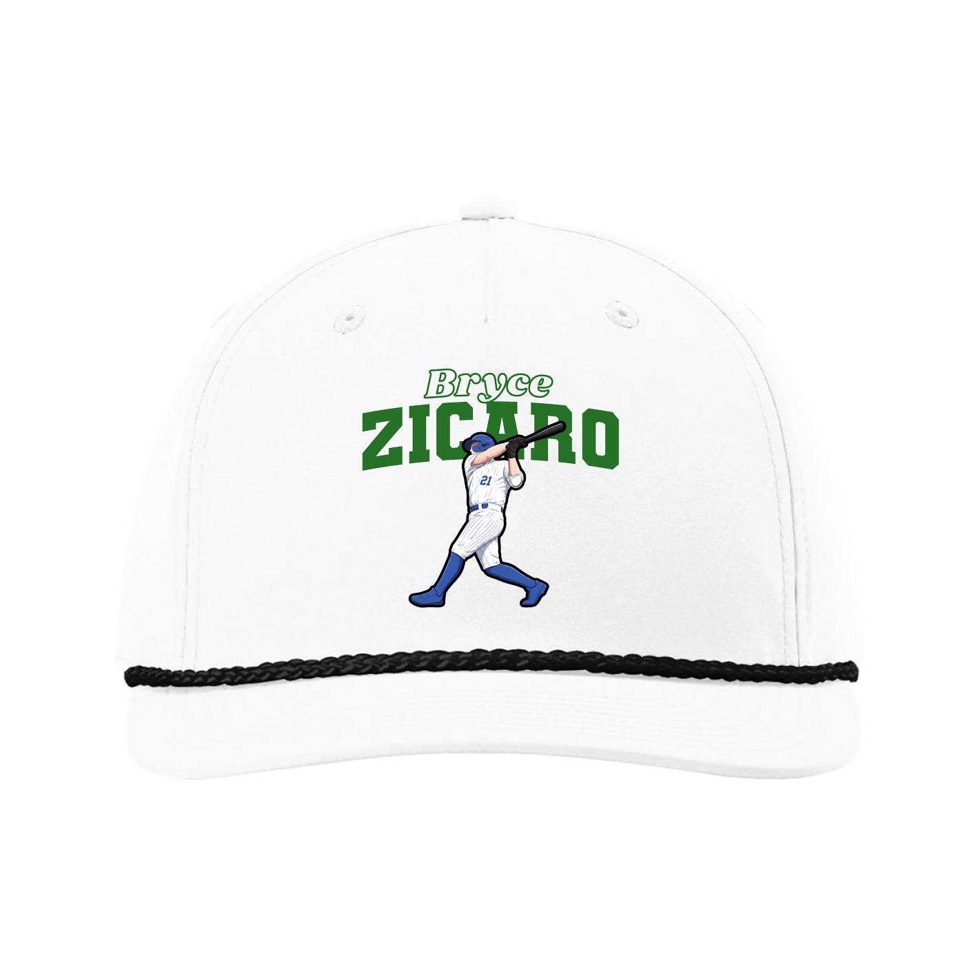 Five-Panel Classic Rope Cap — Name Arch in White