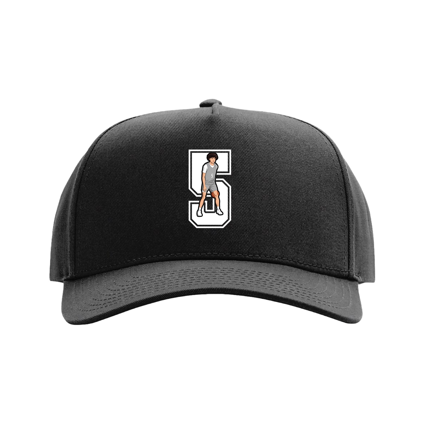 Full Fabric Five-Panel Champ Cap — Number in Black