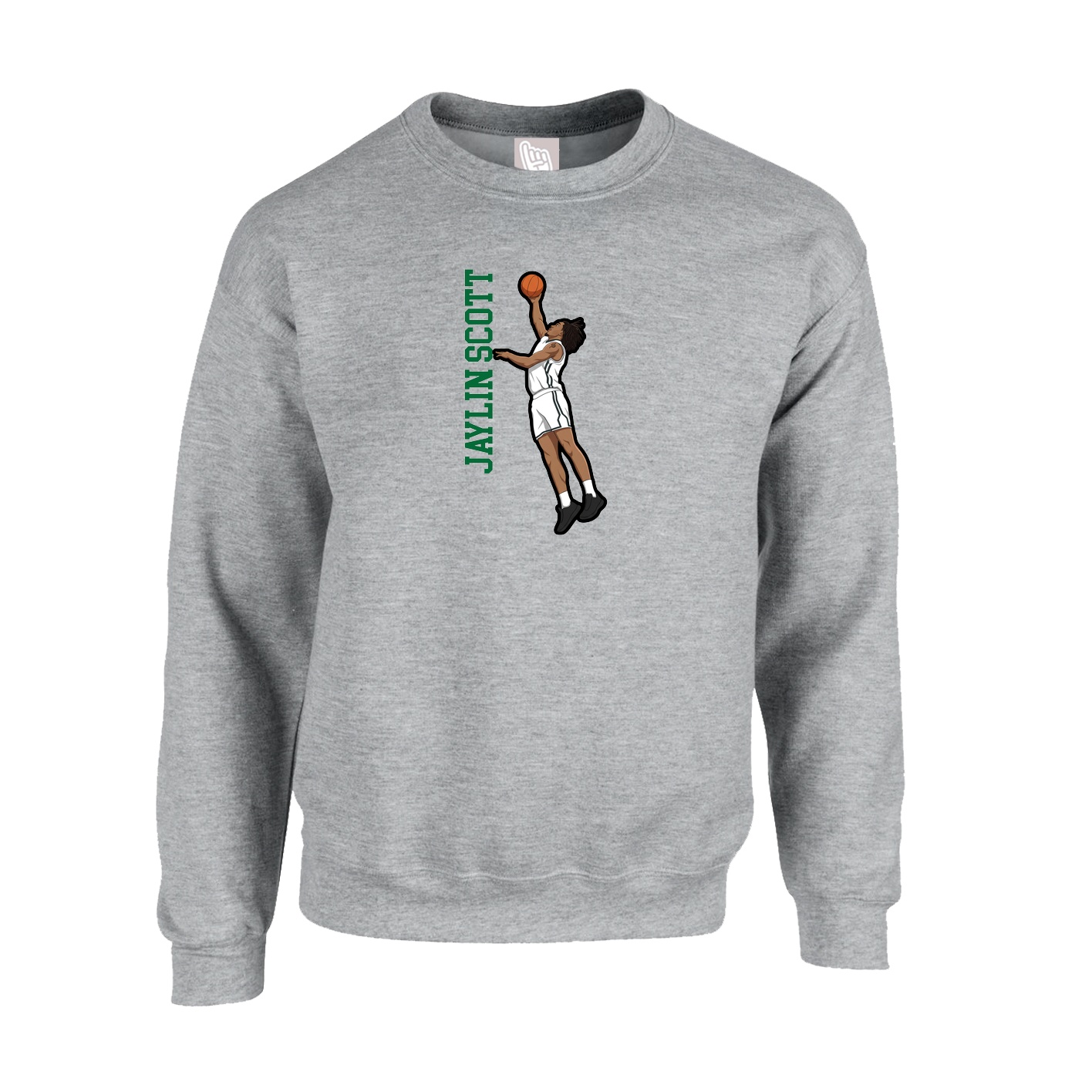 Fleece Crew — Name Vertical in Grey