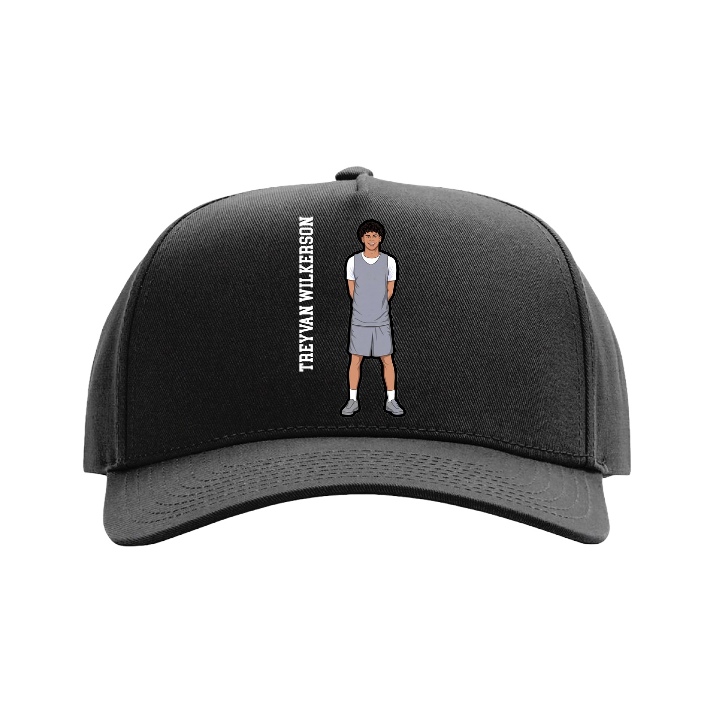 Full Fabric Five-Panel Champ Cap — Name Vertical in Black