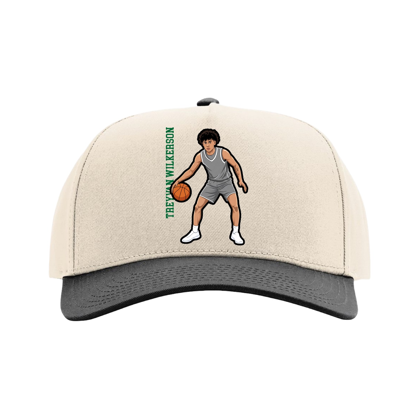 Full Fabric Five-Panel Champ Cap — Name Vertical in Cream/Black