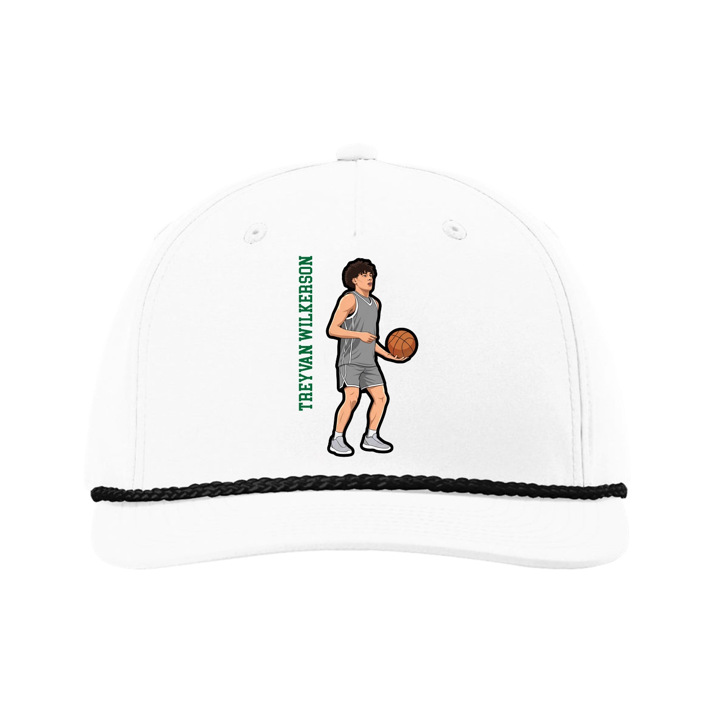 Five-Panel Classic Rope Cap — Name Vertical in White