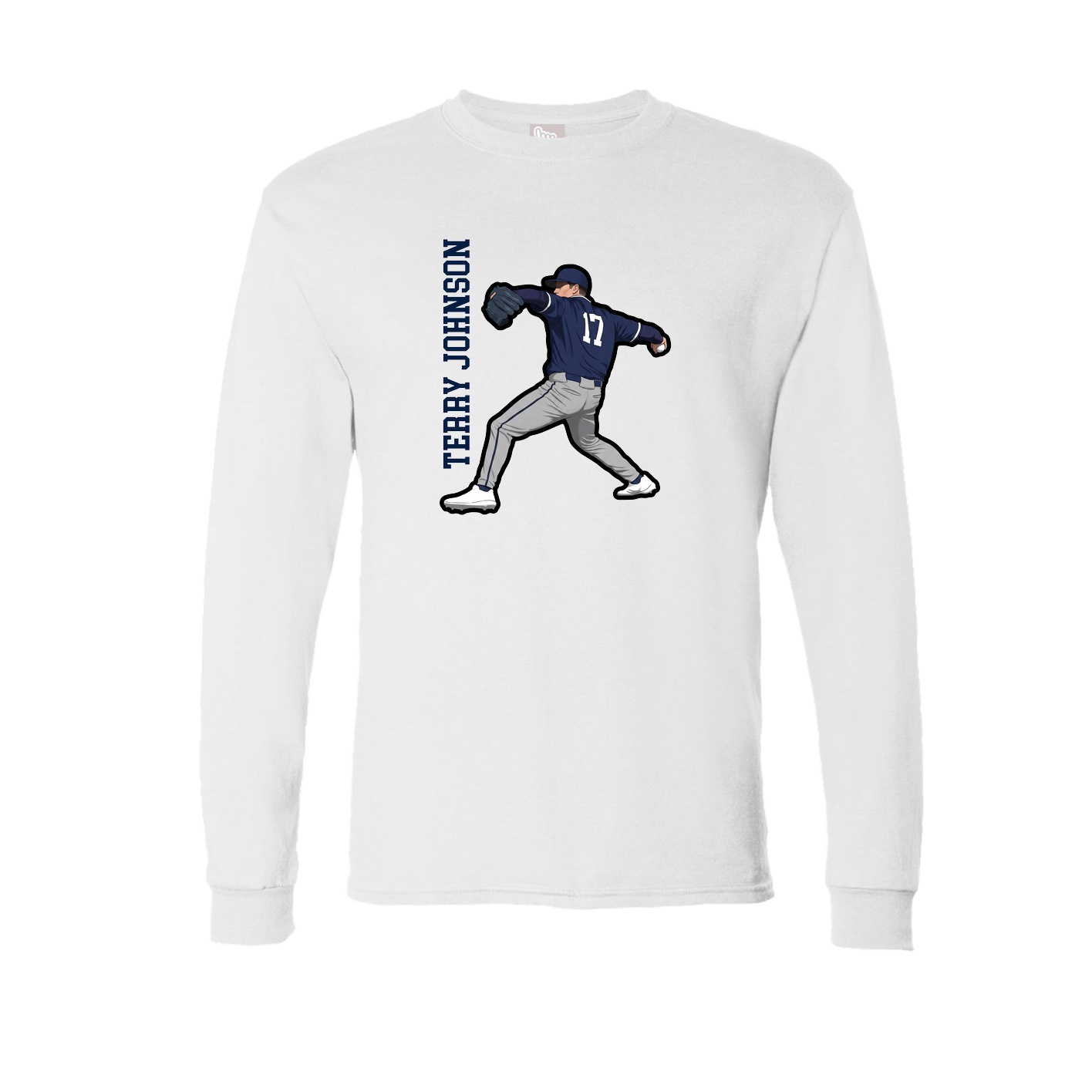 Long Sleeve Tee — Name Vertical in White