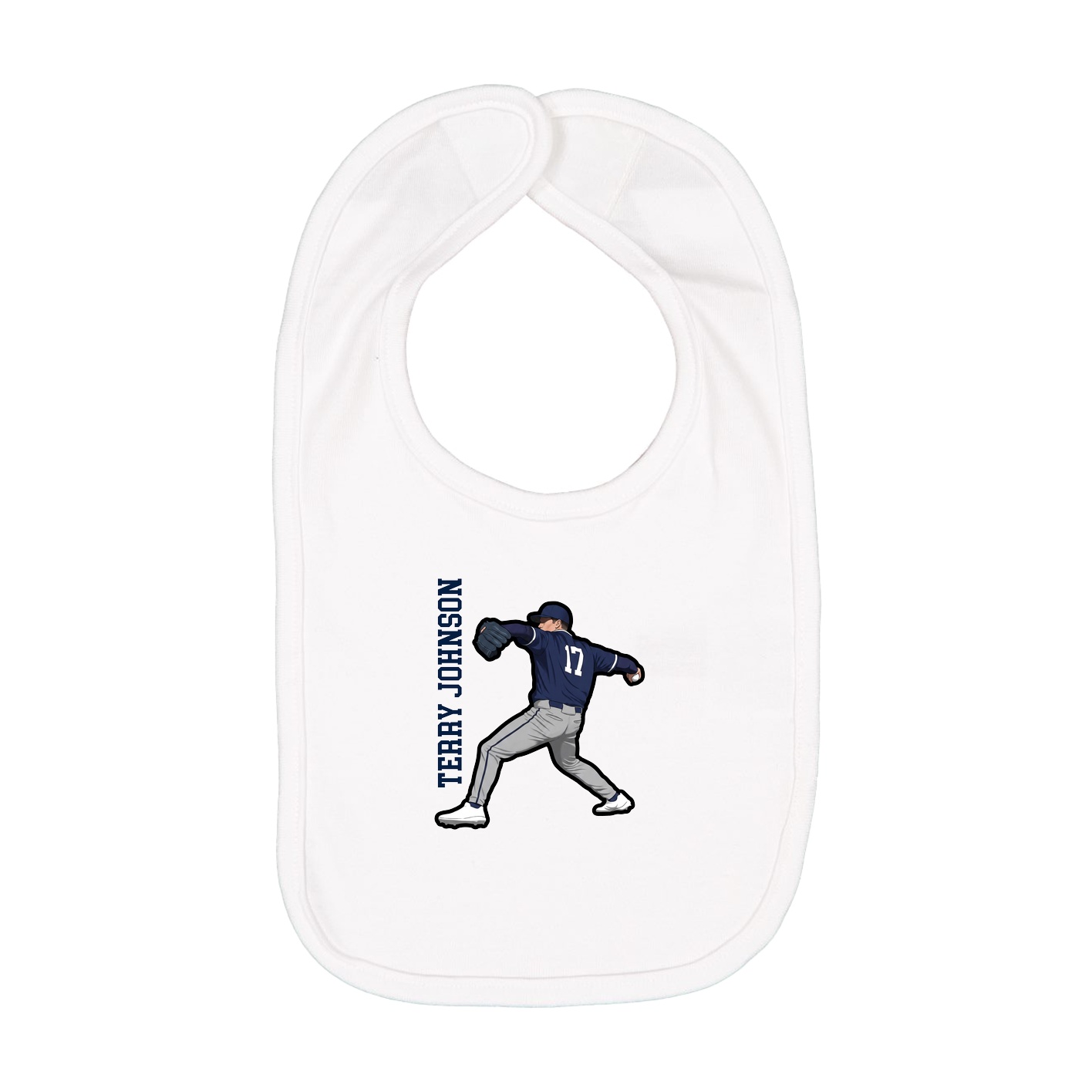 Infant Bib — Name Vertical in White