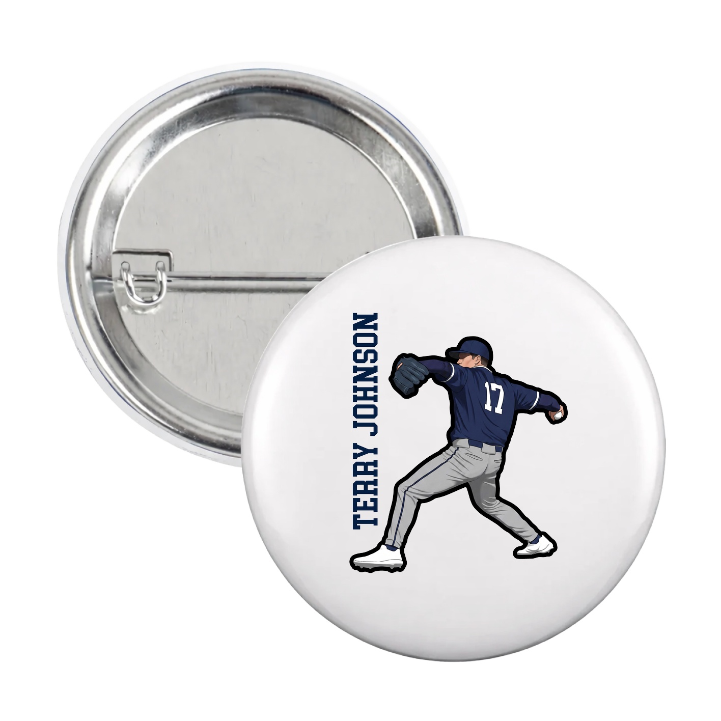 Game Day Button — Name Vertical in White