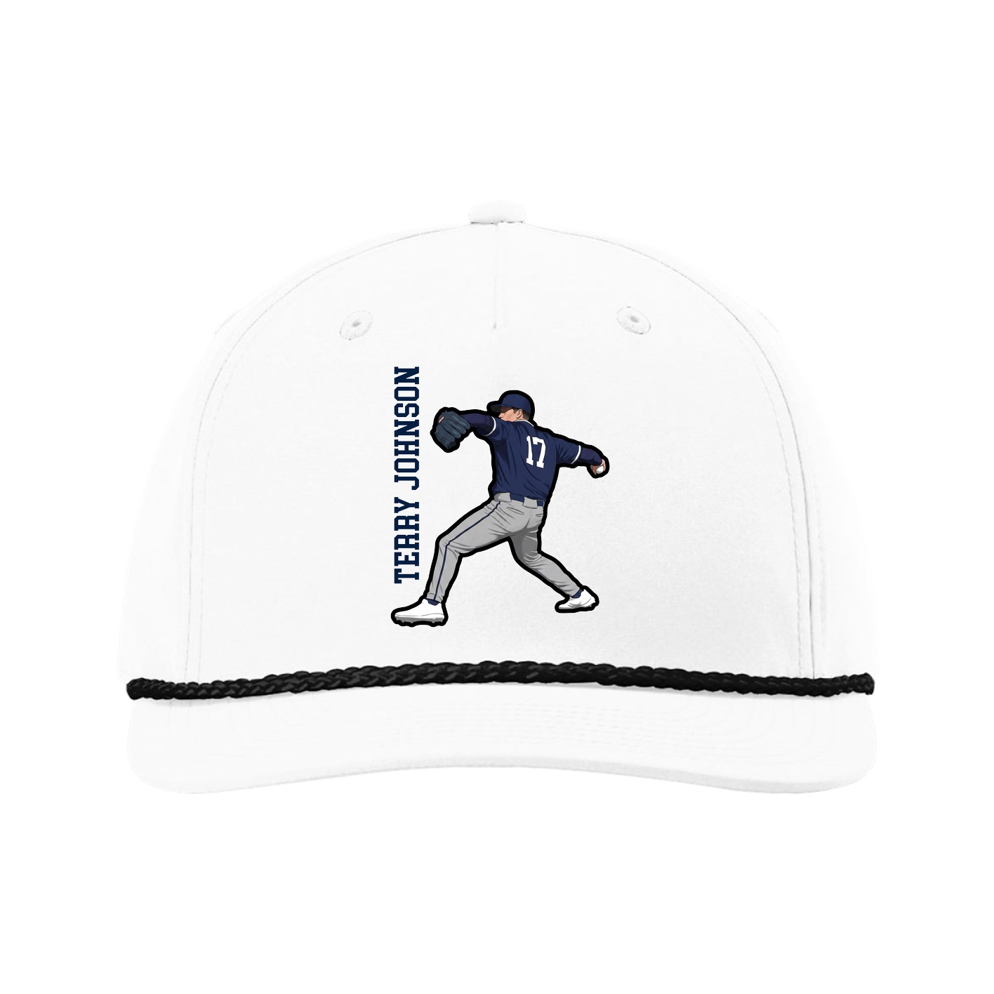 Five-Panel Classic Rope Cap — Name Vertical in White