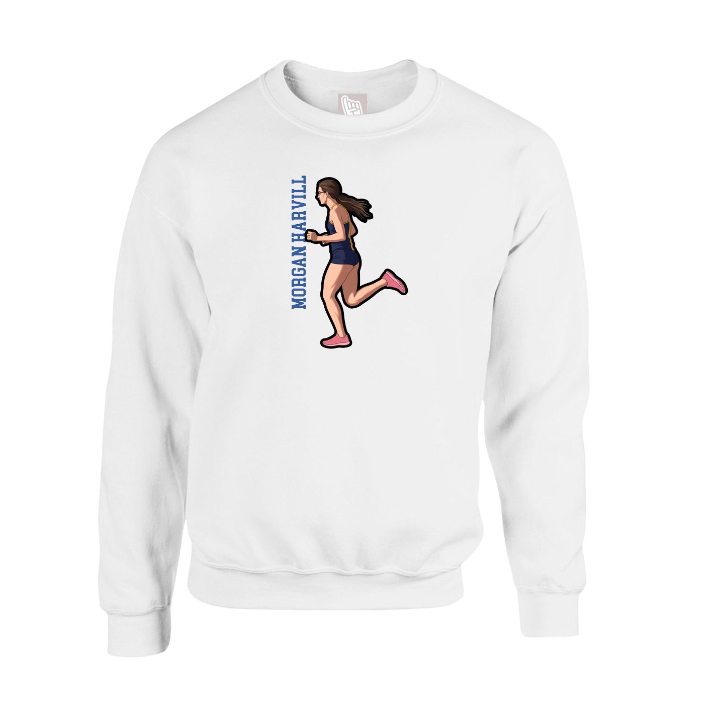 Fleece Crew — Name Vertical in White