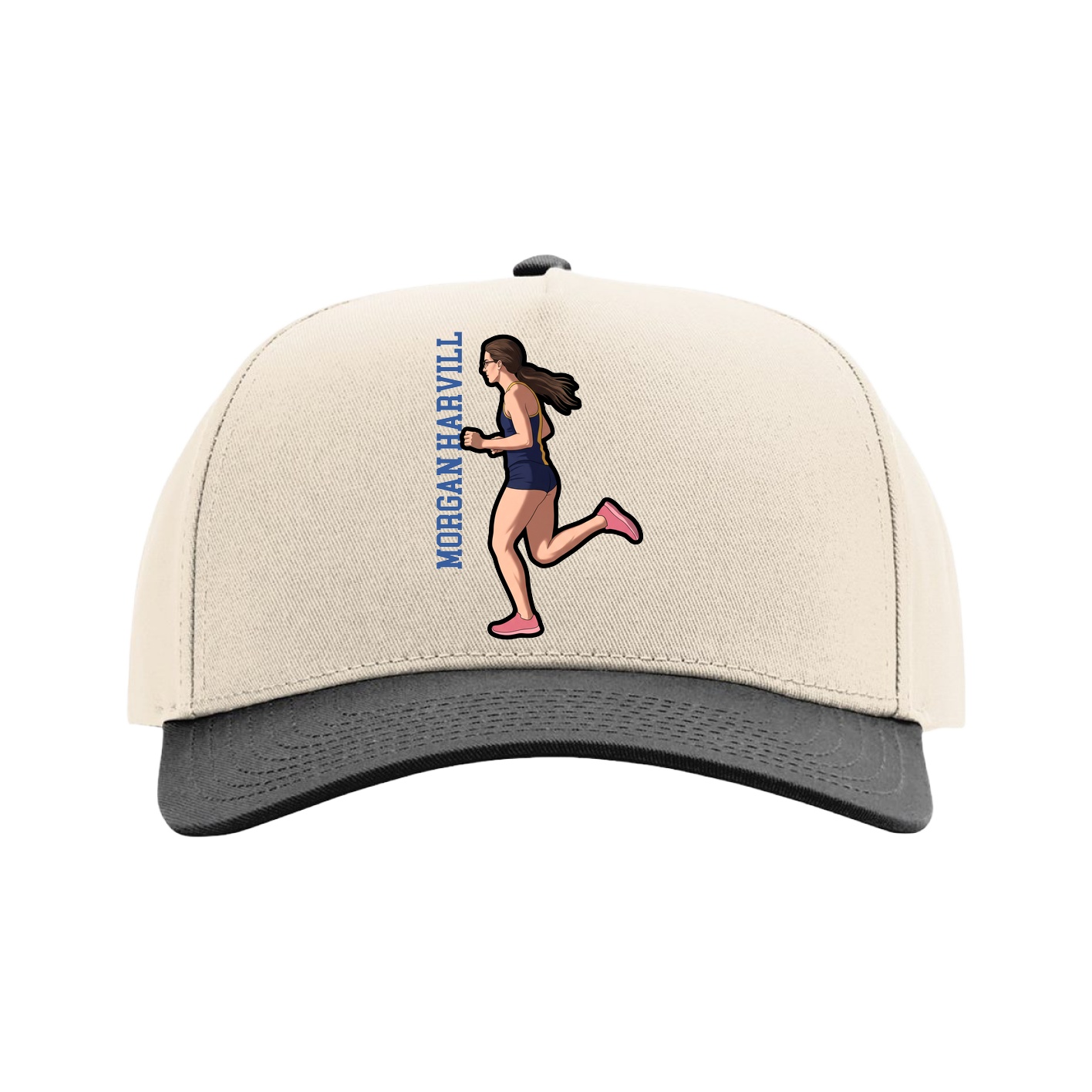 Full Fabric Five-Panel Champ Cap — Name Vertical in Cream/Black