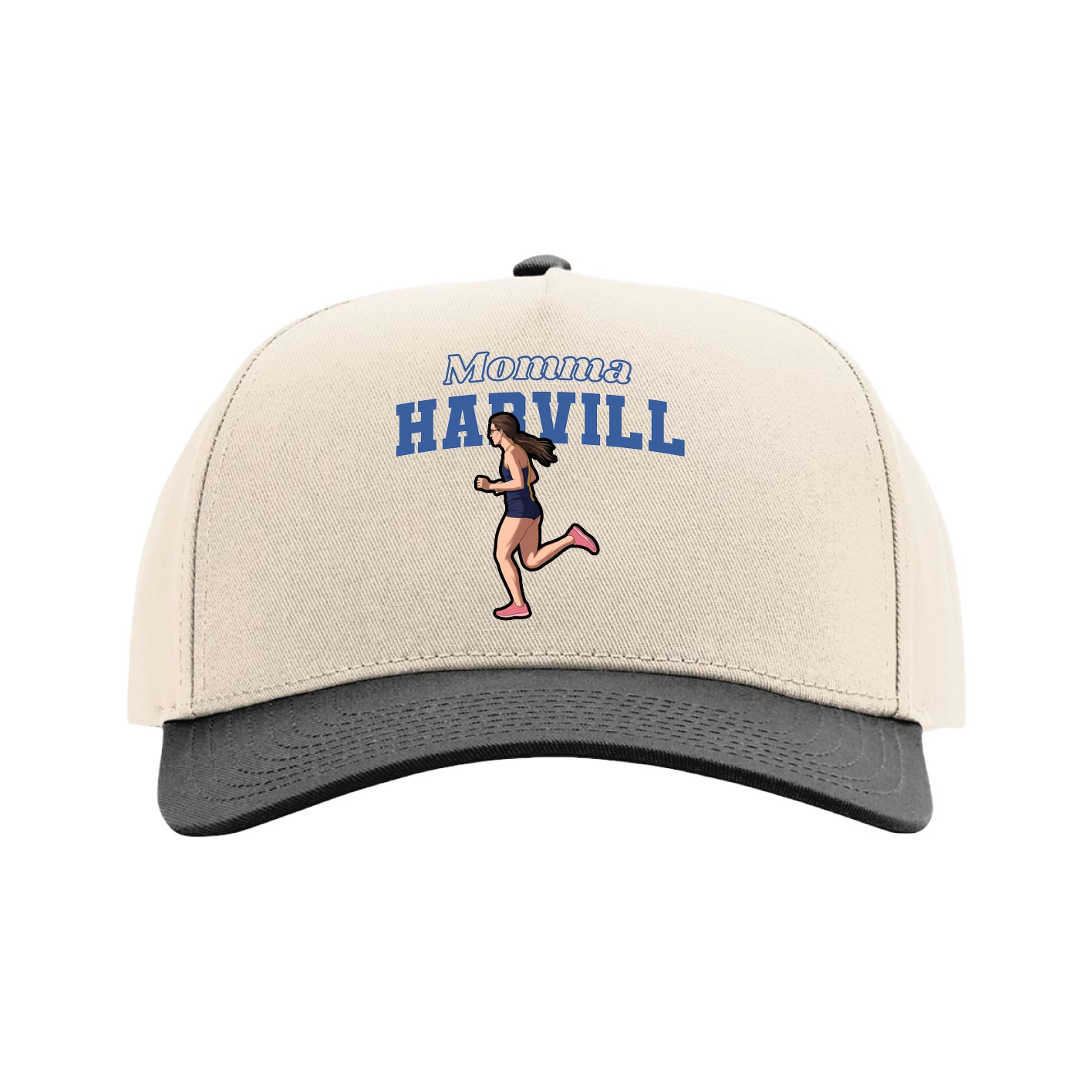 Full Fabric Five-Panel Champ Cap — Mothers Day Block in Cream/Black