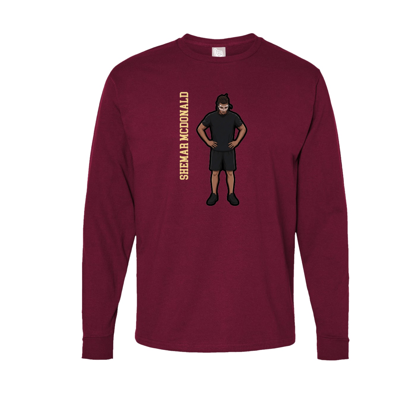 Long Sleeve Tee — Name Vertical in Cardinal