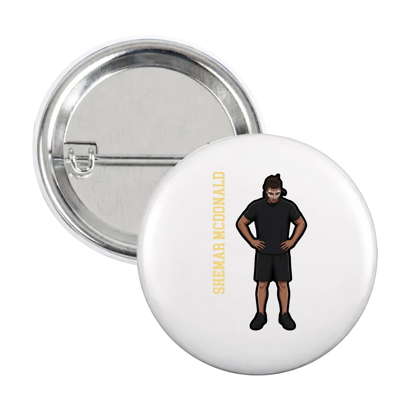 Game Day Button — Name Vertical in White
