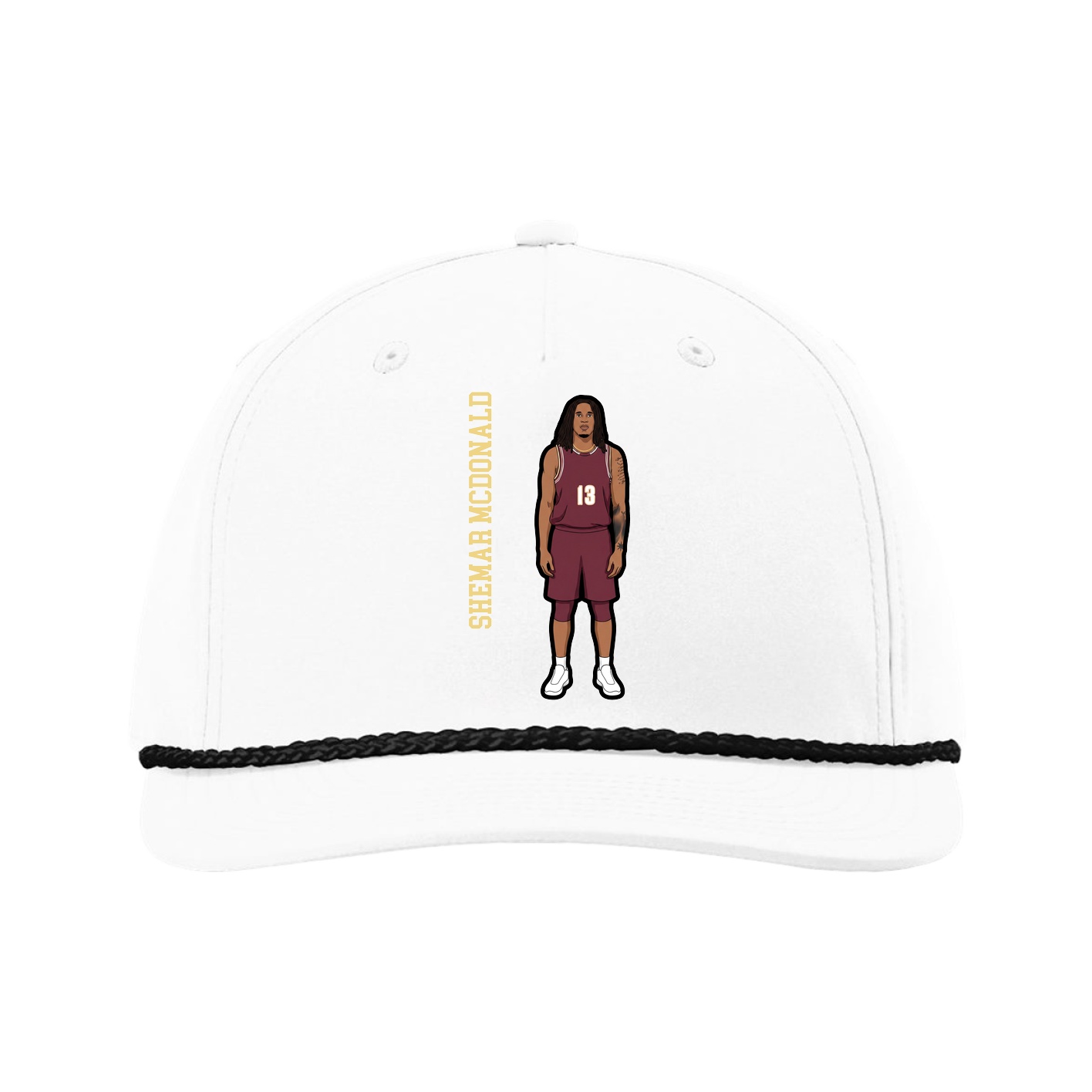 Five-Panel Classic Rope Cap — Name Vertical in White
