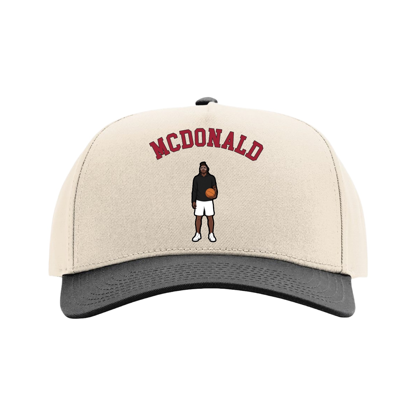 Full Fabric Five-Panel Champ Cap — Shirsey Arch in Cream/Black