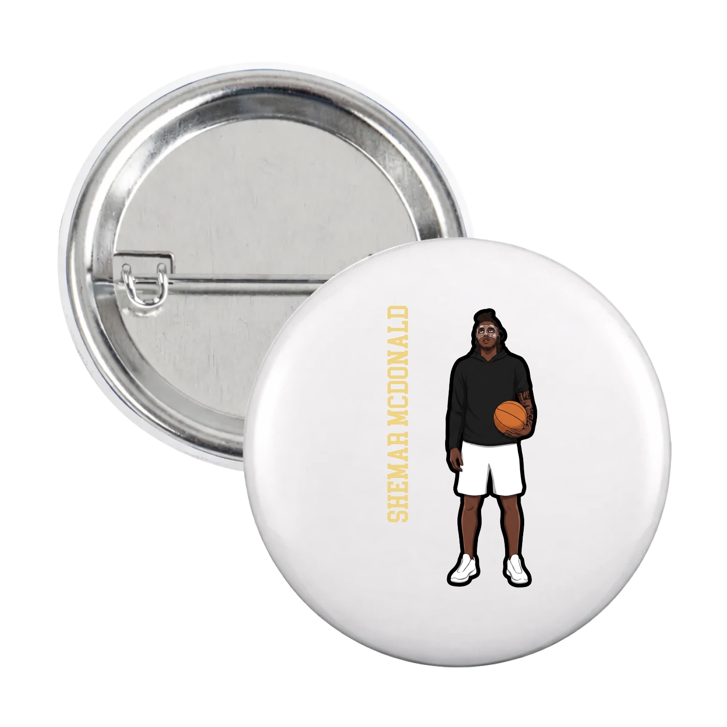 Game Day Button — Name Vertical in White