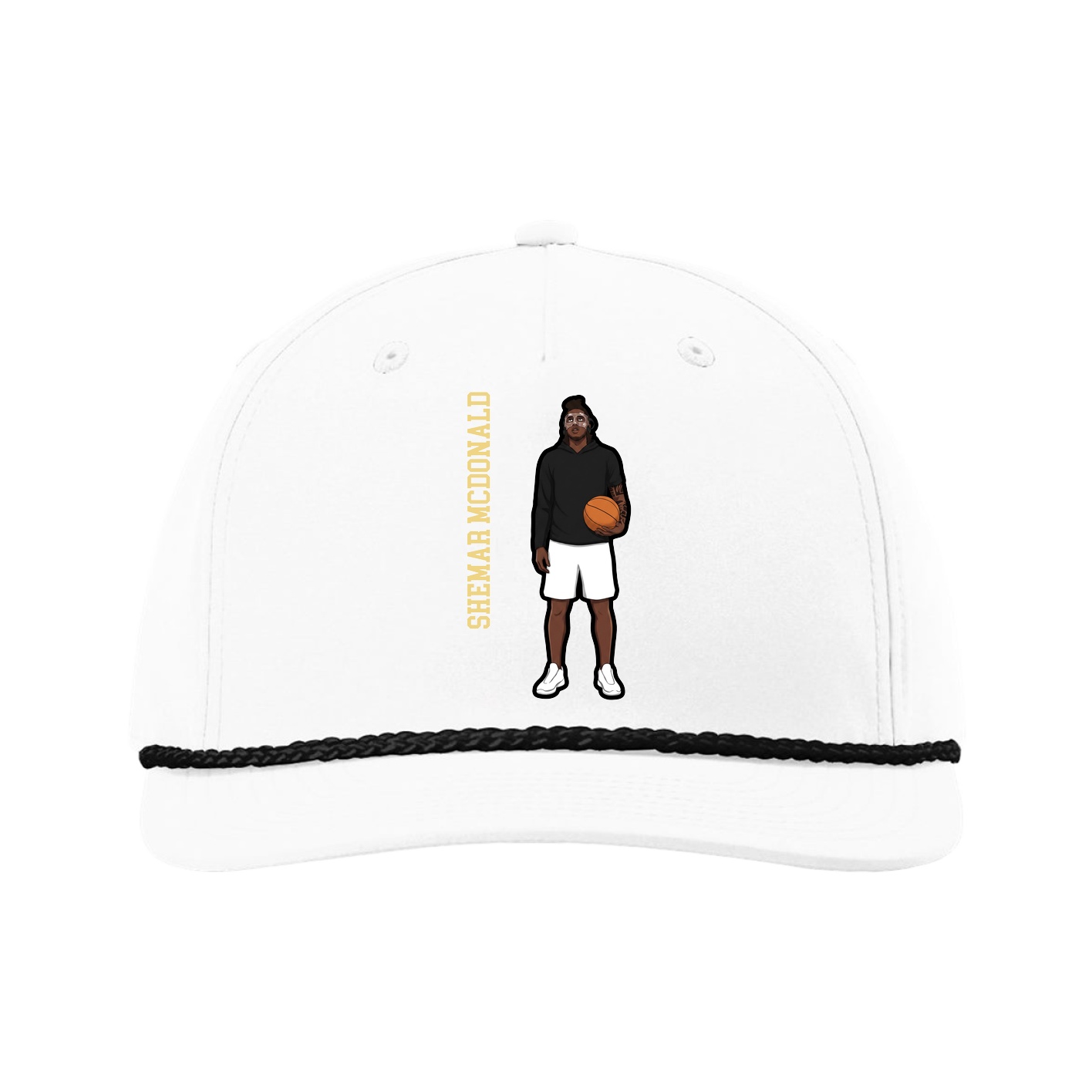 Five-Panel Classic Rope Cap — Name Vertical in White