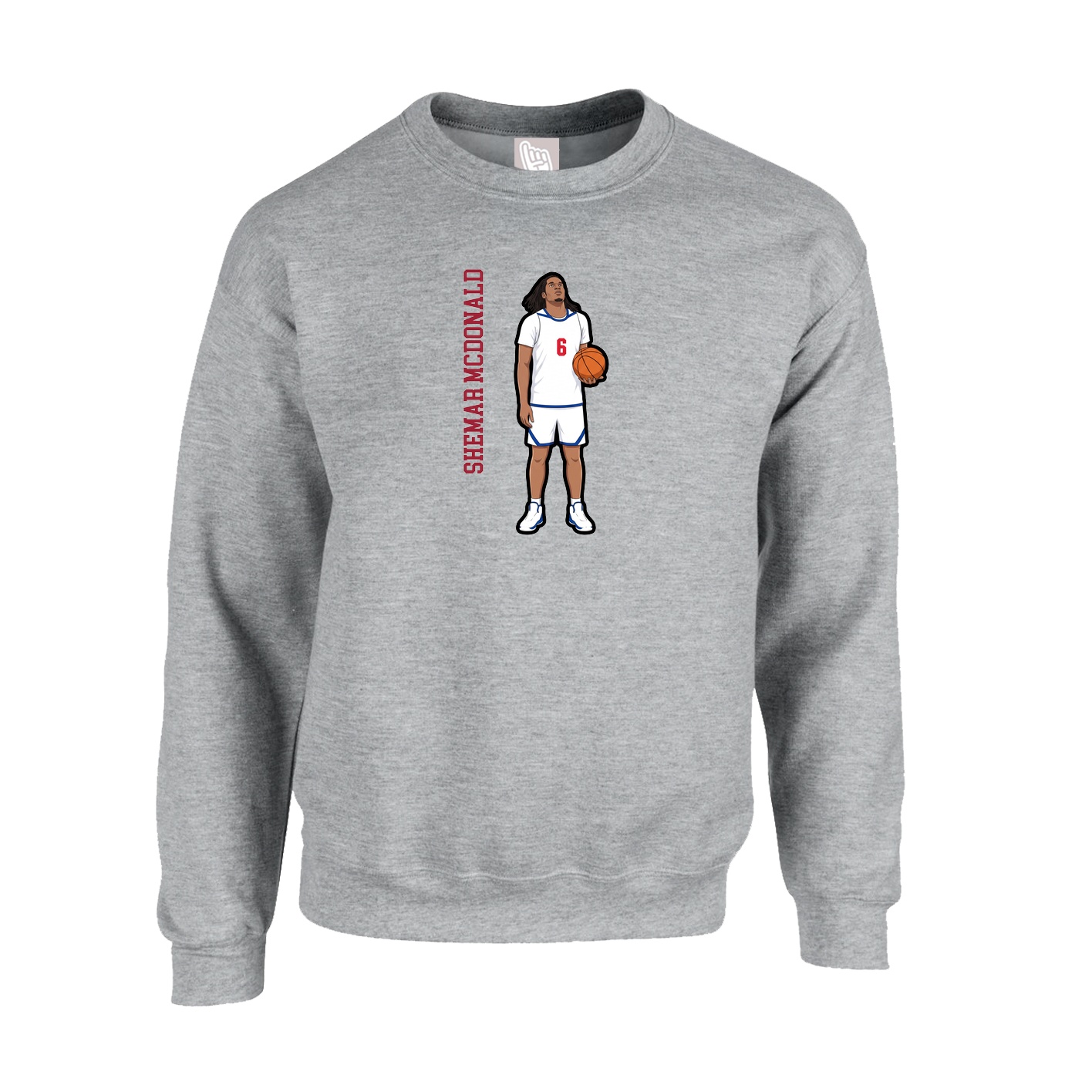 Fleece Crew — Name Vertical in Grey
