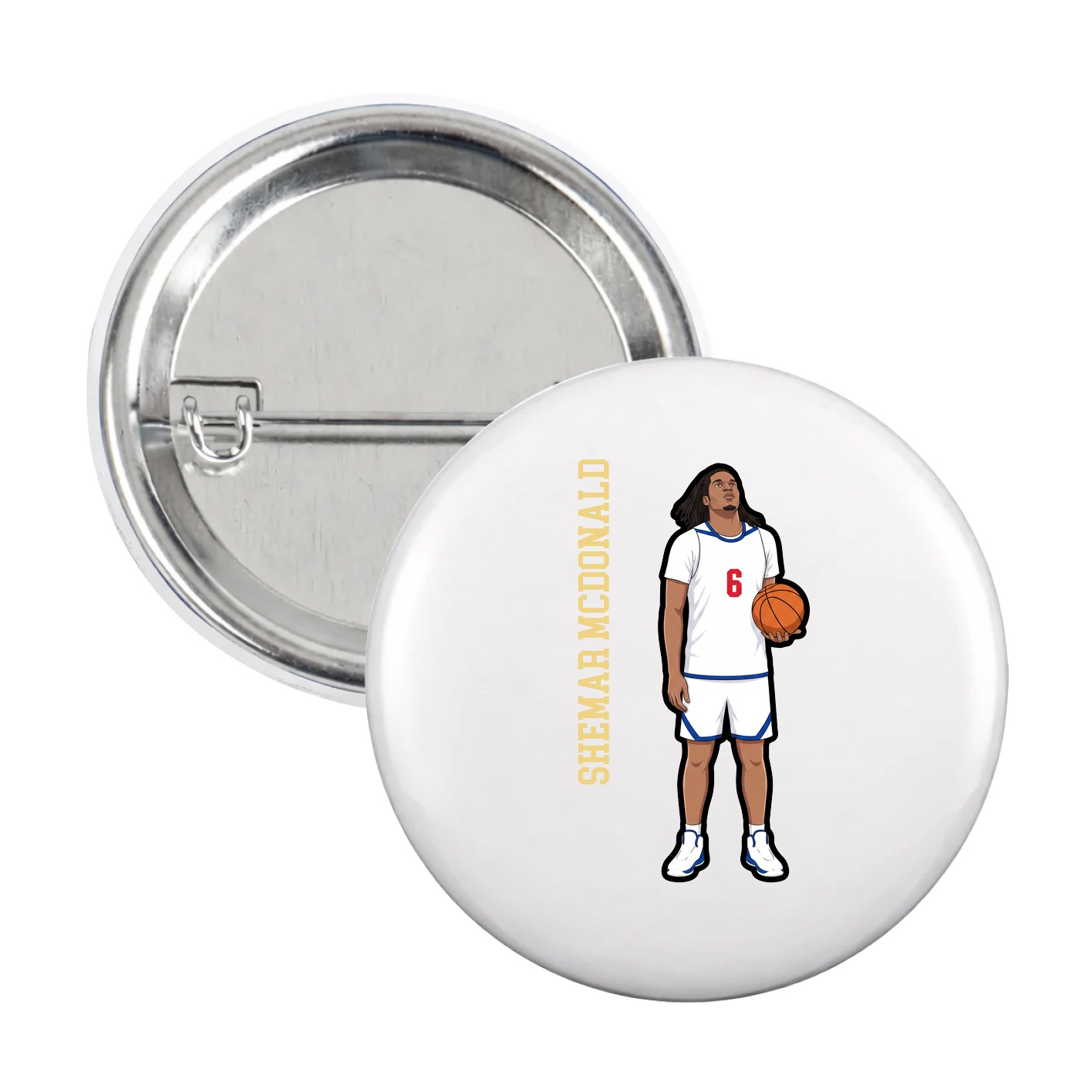 Game Day Button — Name Vertical in White
