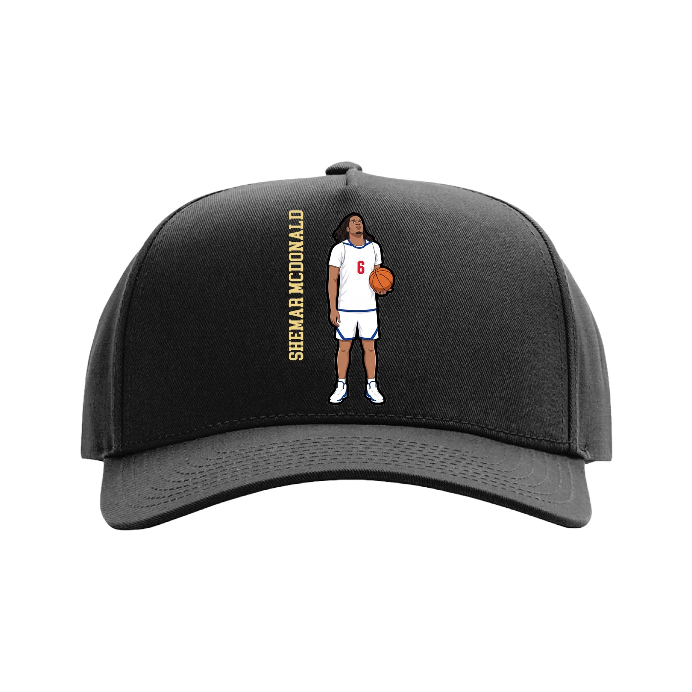 Full Fabric Five-Panel Champ Cap — Name Vertical in Black