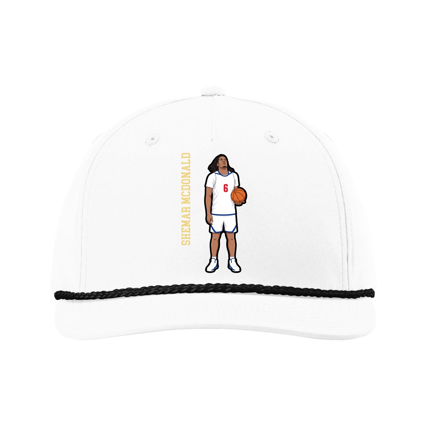 Five-Panel Classic Rope Cap — Name Vertical in White
