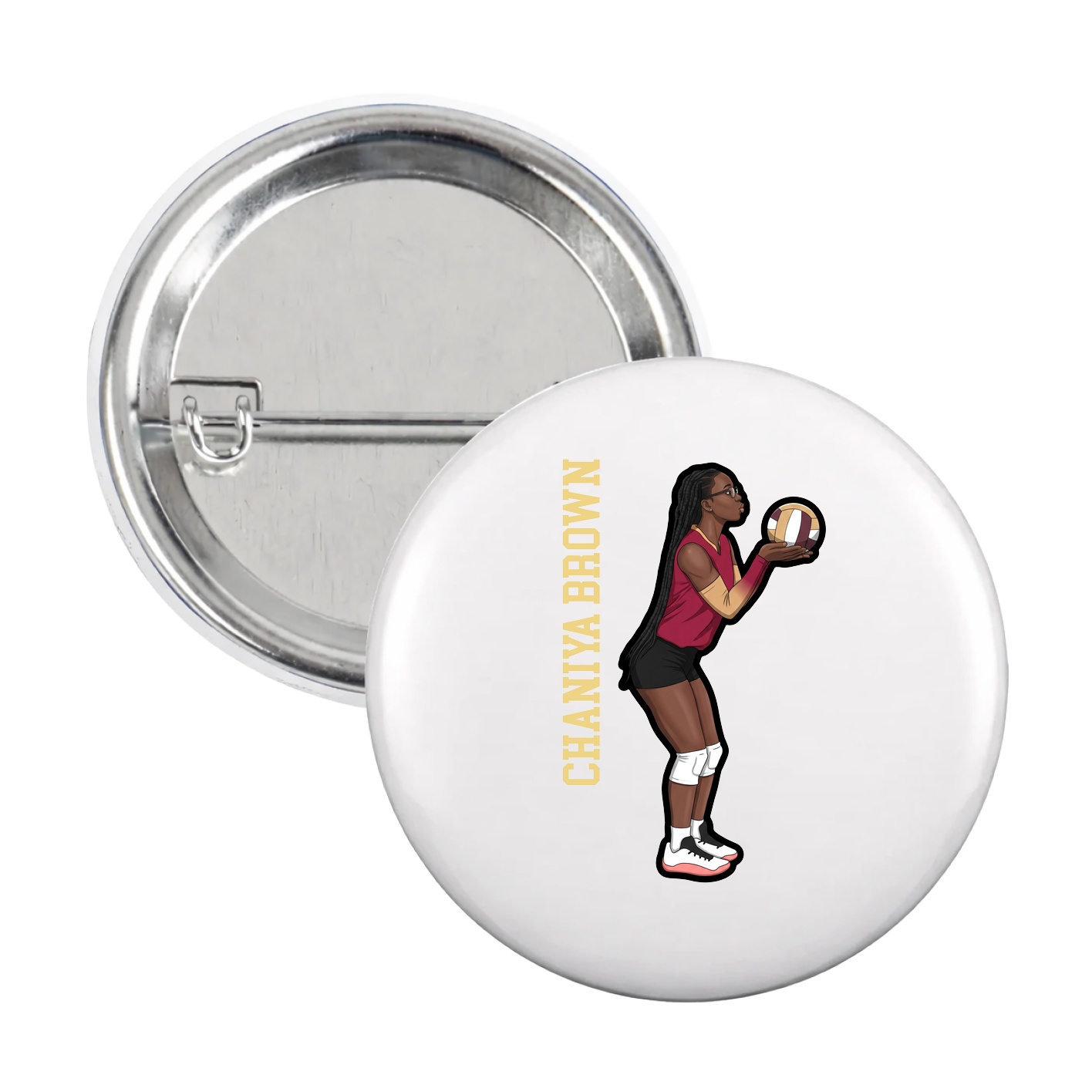 Game Day Button — Name Vertical in White