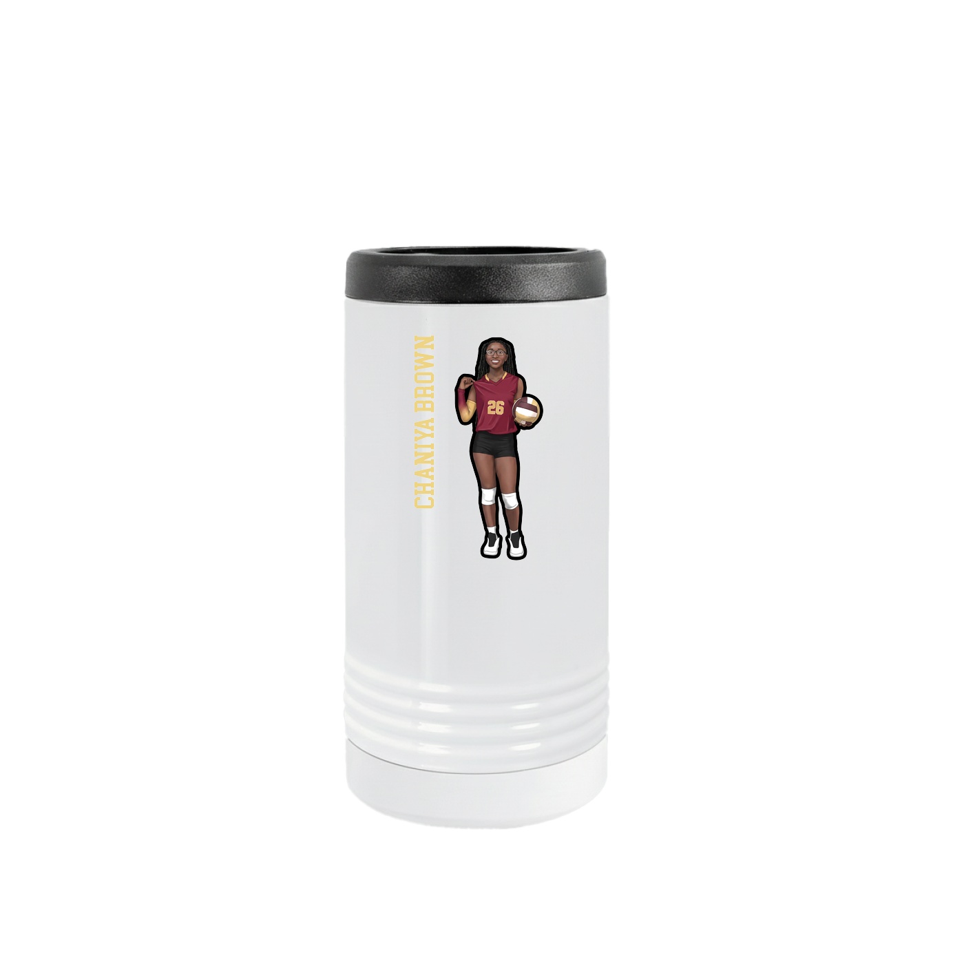 Slim Beverage Holder — Name Vertical in White