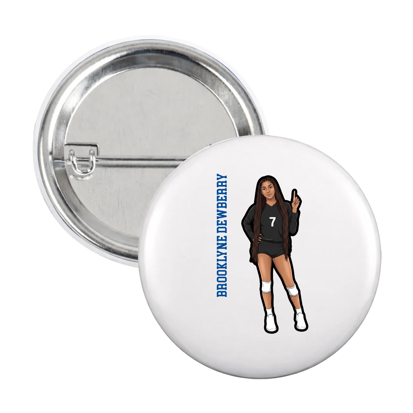 Game Day Button — Name Vertical in White