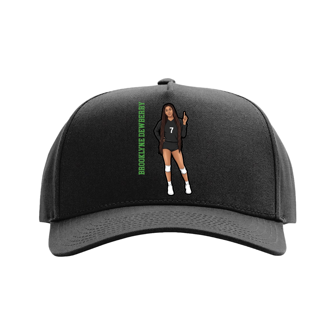 Full Fabric Five-Panel Champ Cap — Name Vertical in Black