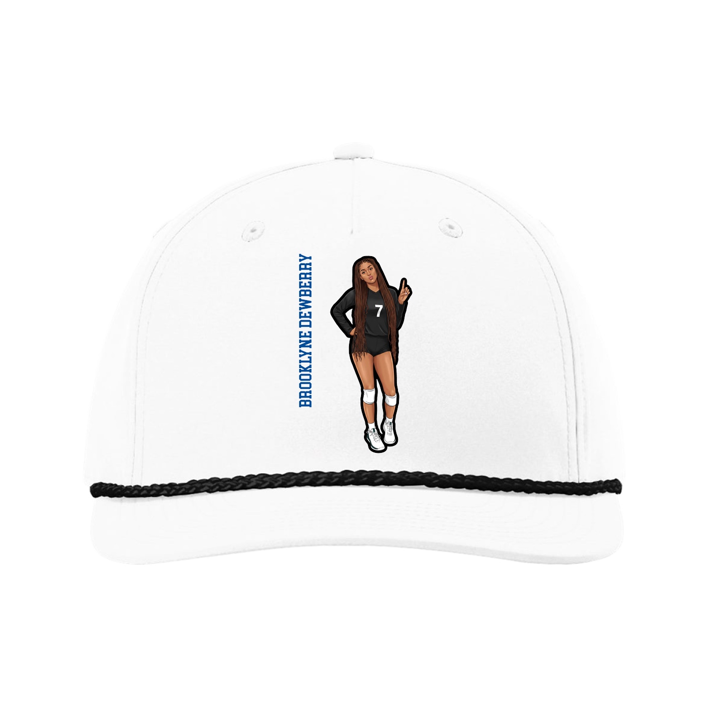 Five-Panel Classic Rope Cap — Name Vertical in White