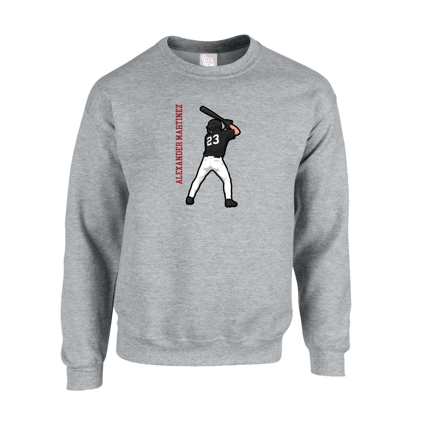 Fleece Crew — Name Vertical in Grey