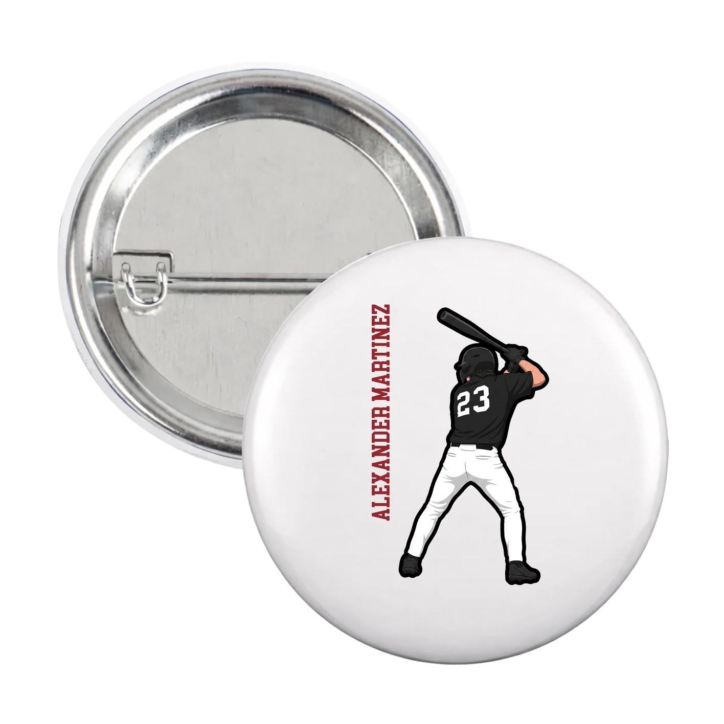 Game Day Button — Name Vertical in White