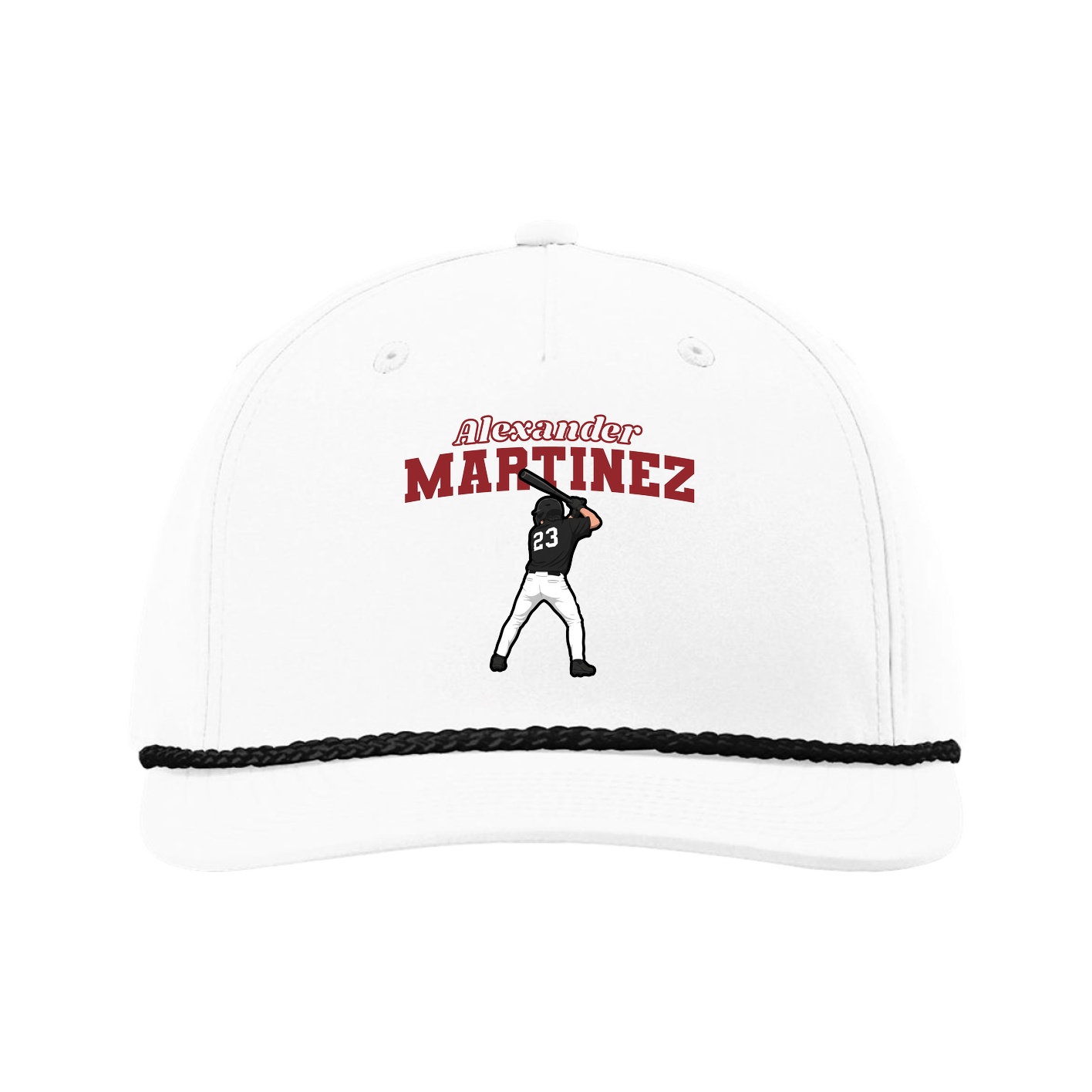Five-Panel Classic Rope Cap — Name Arch in White