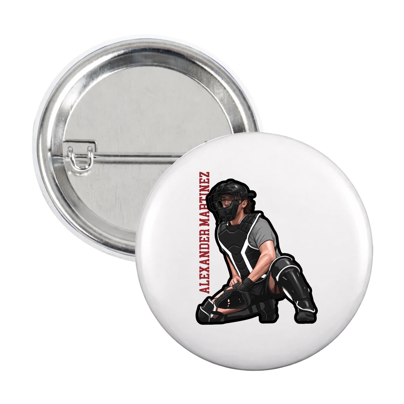 Game Day Button — Name Vertical in White