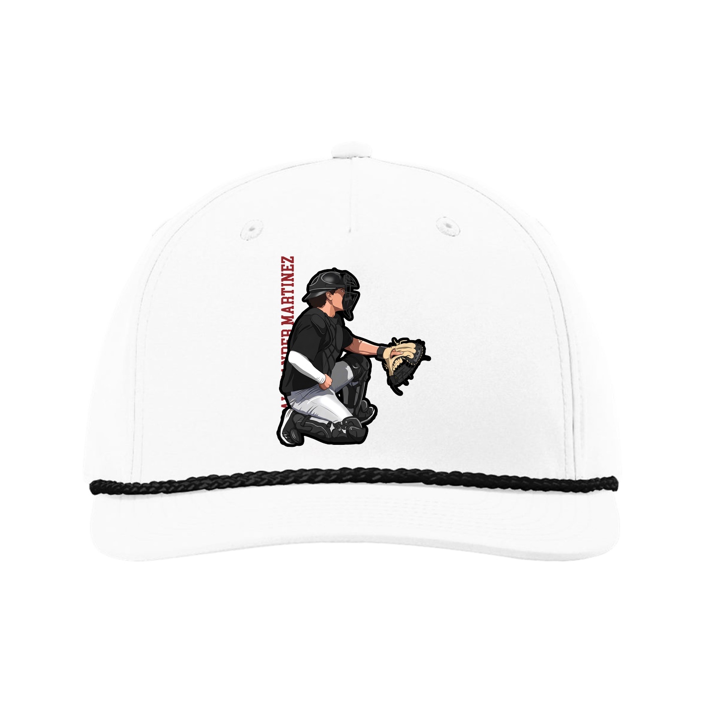 Five-Panel Classic Rope Cap — Name Vertical in White