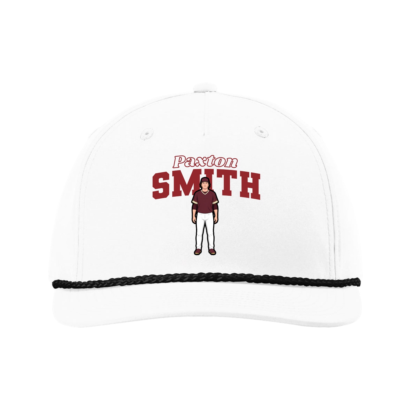 Five-Panel Classic Rope Cap — Name Arch in White