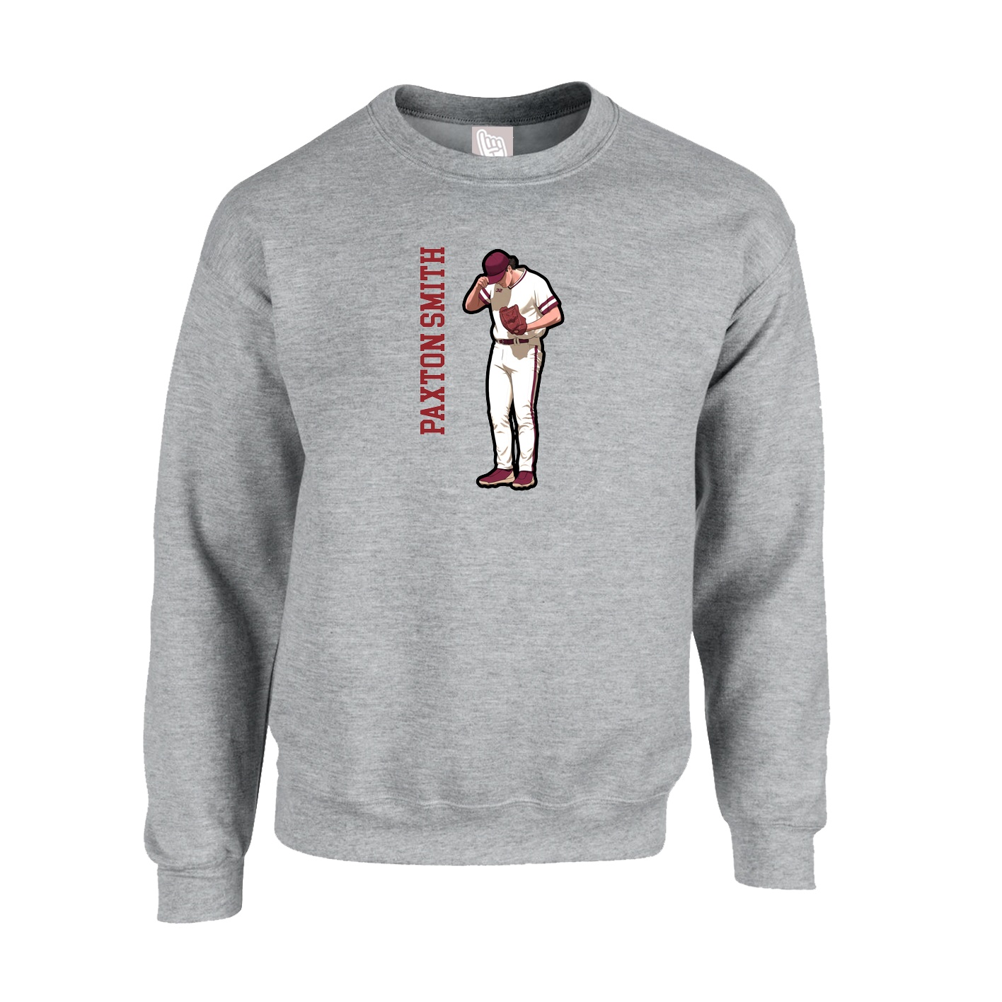 Fleece Crew — Name Vertical in Grey