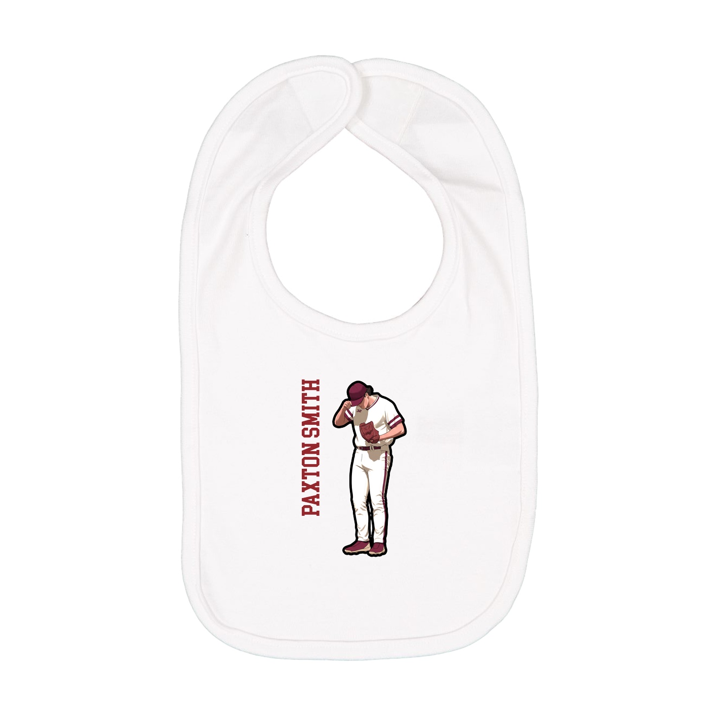 Infant Bib — Name Vertical in White