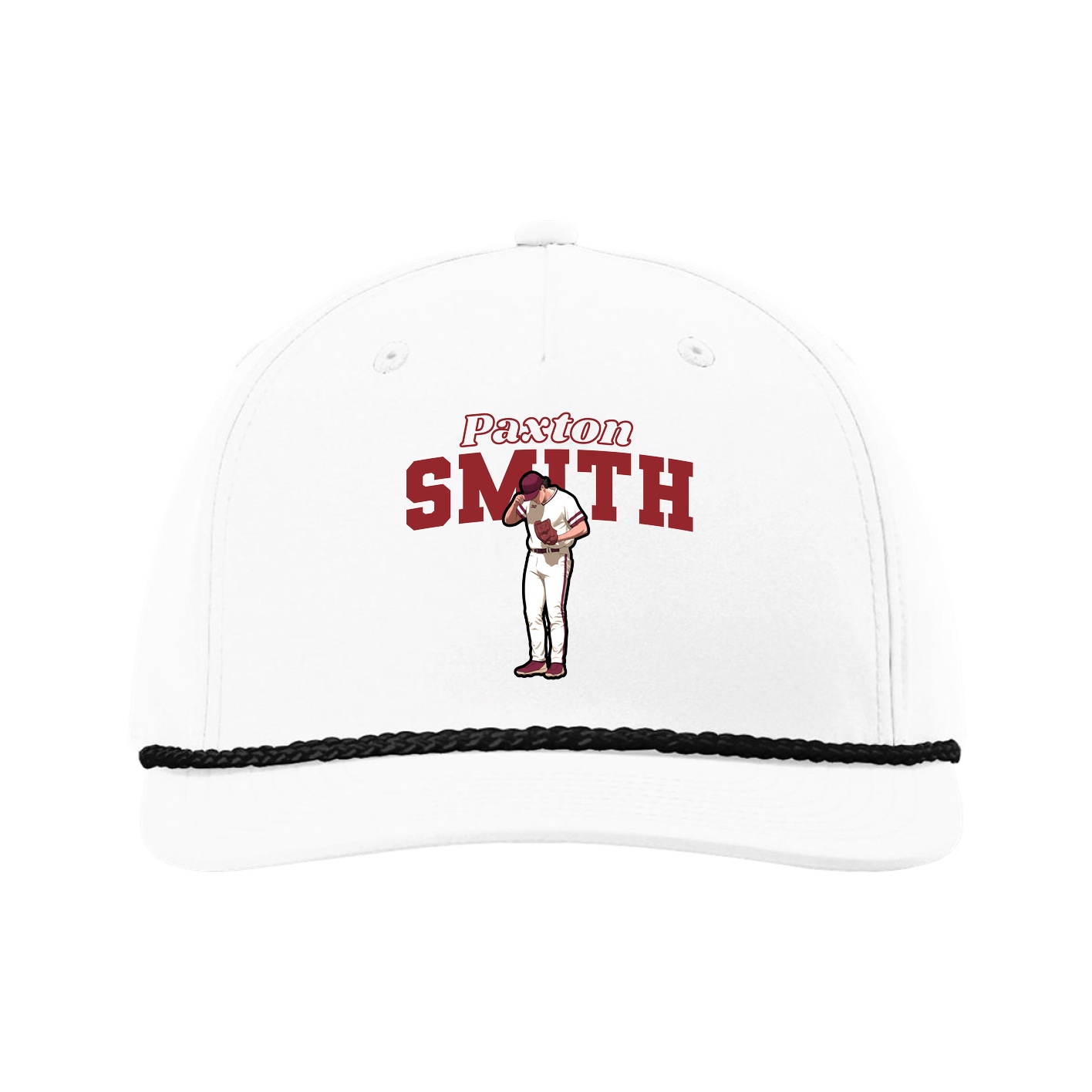 Five-Panel Classic Rope Cap — Name Arch in White